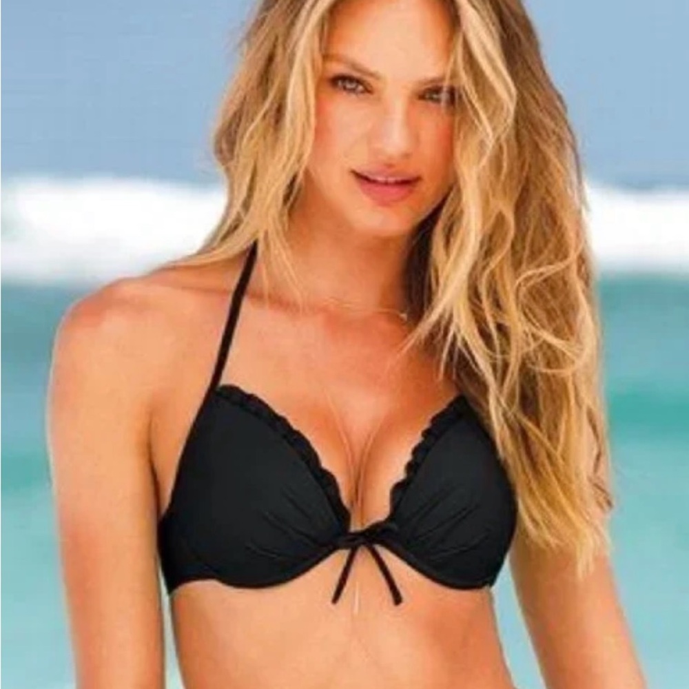 Victorias Secret black Malibu fabulous push up & capri cheeky swim ruffle bikini